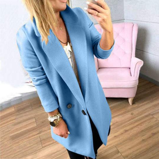 Damen Überlanger, taillierter Mantel mit elegantem Revers und praktischen Taschen R&B