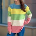 Damen lässiger Strickpullover mit bunten Blockstreifen und weitem Schnitt R&B