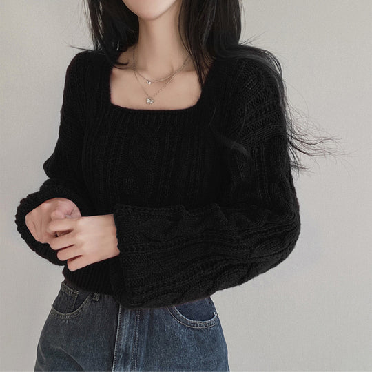 Damen modischer Strickpullover mit Kabelmuster und weitem Schnitt R&B