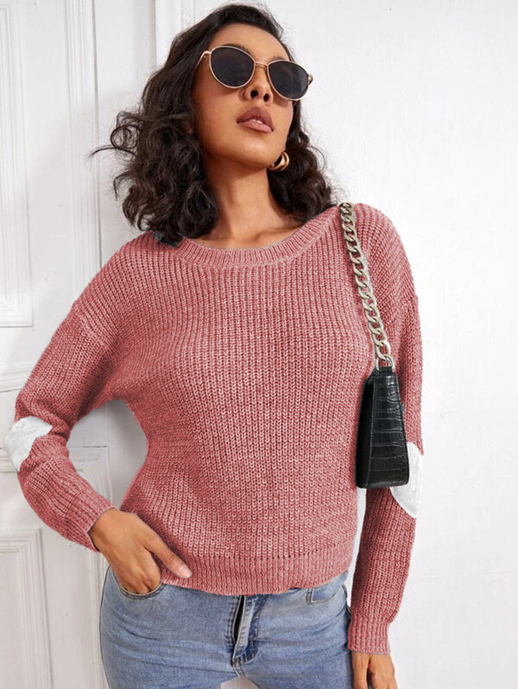 Damen Modischer Strickpullover mit kontrastierenden Ärmelakzenten R&B