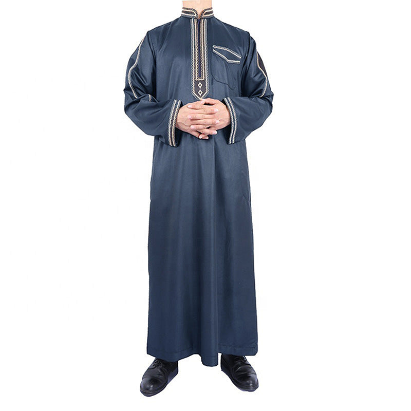 Herren traditionelles Langgewand mit dekorativer Stickerei und eleganter Knopfleiste R&B