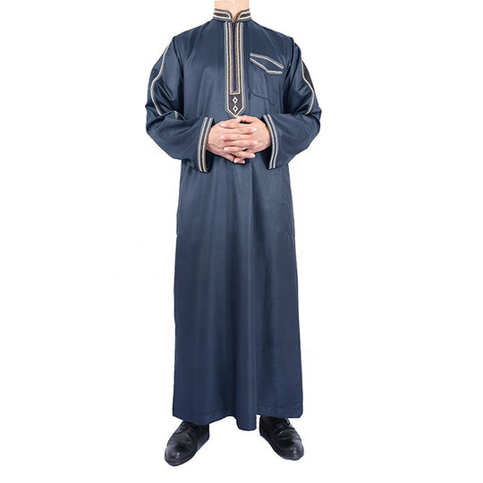 Herren traditionelles Langgewand mit dekorativer Stickerei und eleganter Knopfleiste R&B