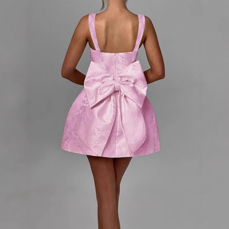 Damen A-Linien Kleid mit floralem Jacquard-Muster und schmalen Trägern R&B