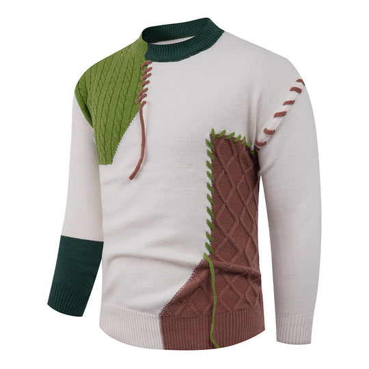 Herren modischer Strickpullover mit asymmetrischem Zopfmuster R&B