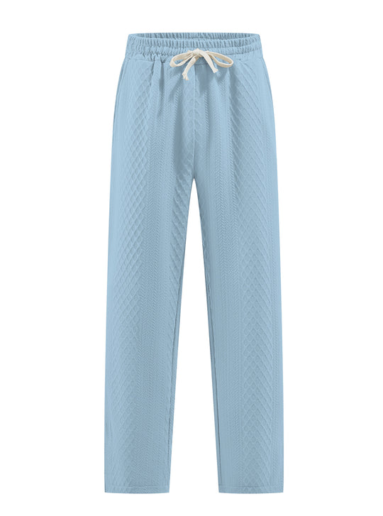 Damen nan komfortable strukturierte Loungehose mit elastischem Kordelbund und geradem Bein R&B
