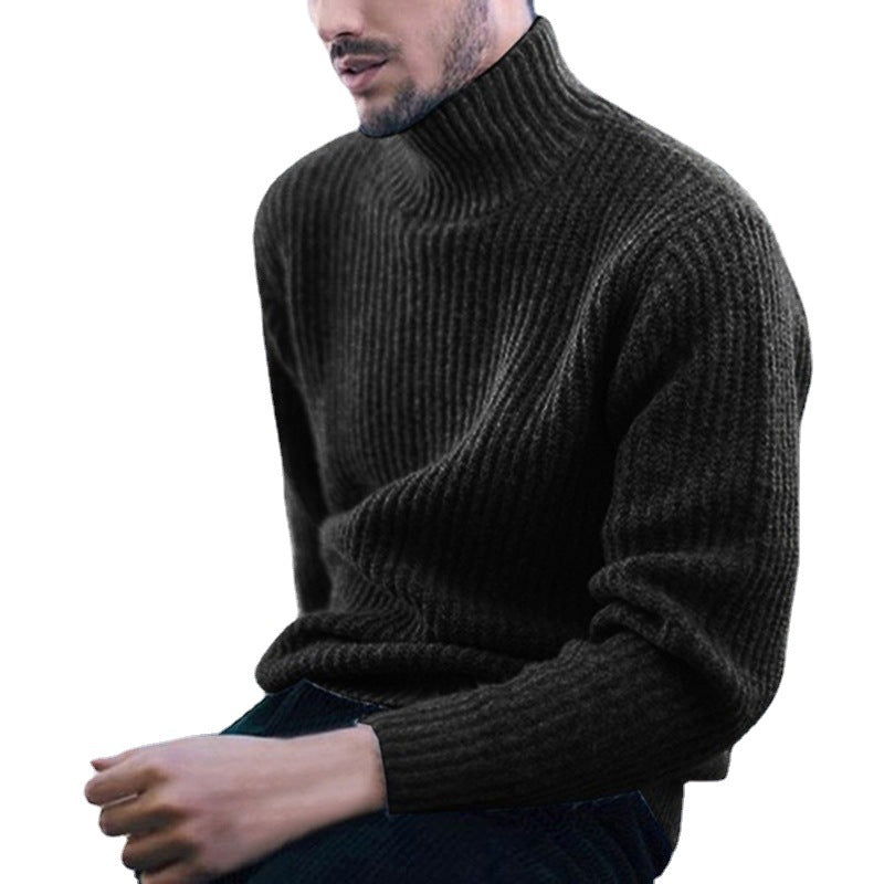 Herren Strickpullover mit modernem Stehkragen und feiner Rippstruktur R&B