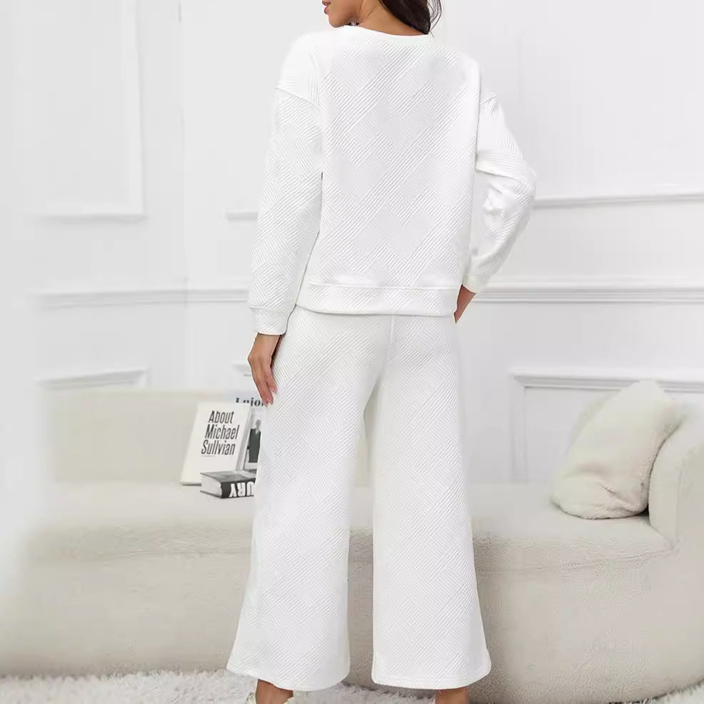 Damen Lässiges Lounge-Set mit strukturiertem Oberteil und weitem Hosen R&B