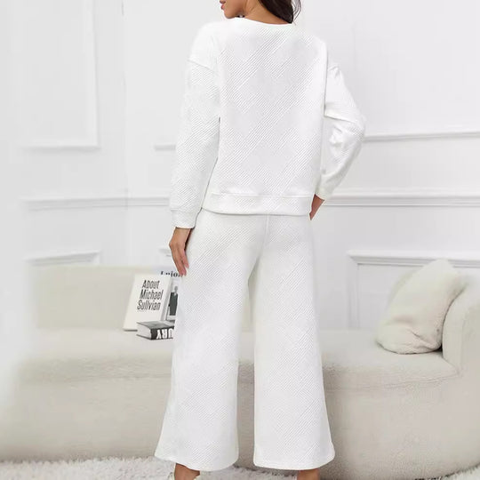 Damen Lässiges Lounge-Set mit strukturiertem Oberteil und weitem Hosen R&B