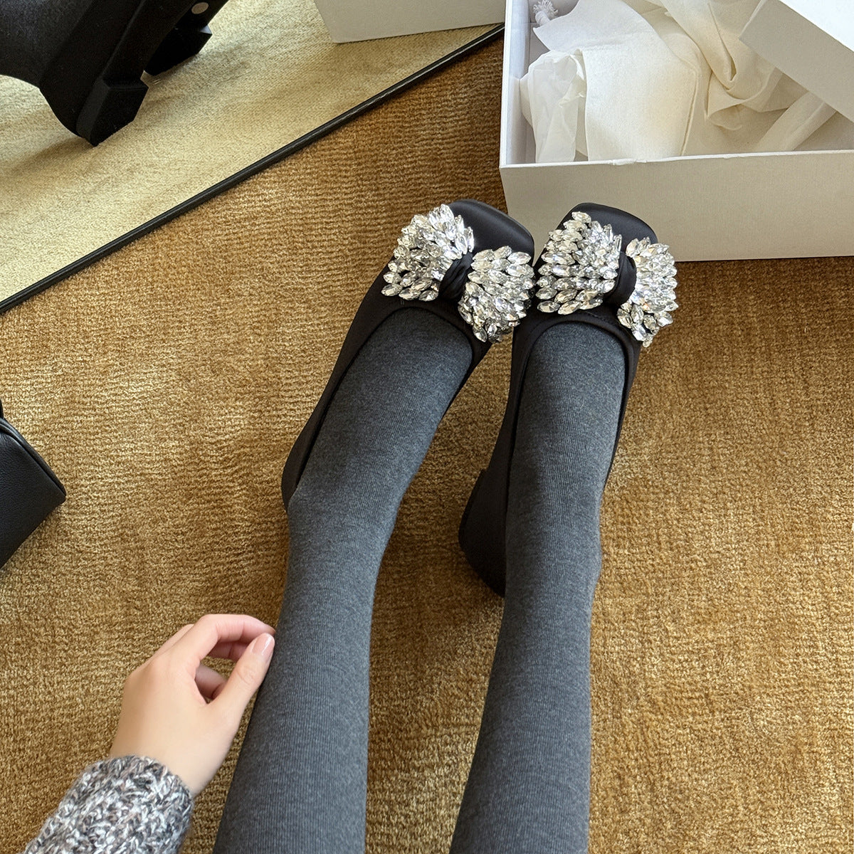 Damen elegante Ballerinas mit glitzerndem Schmuck-Detail R&B