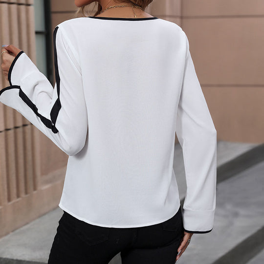 Damen Bluse mit dekorativen Schleifenakzenten und modernen Kontrasten R&B