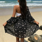Damen luftige Strandtunika mit floralem Design und halbtransparentem Stoff R&B