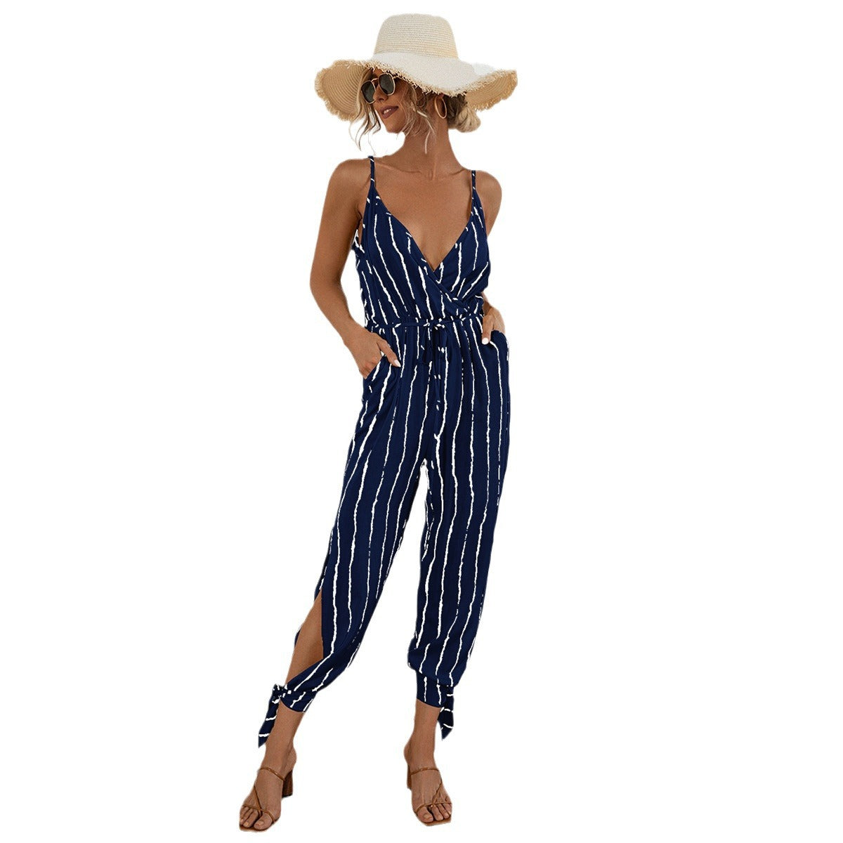 Damen Jumpsuit mit eleganten Spaghetti-Trägern und stylischem Knoten-Detail R&B