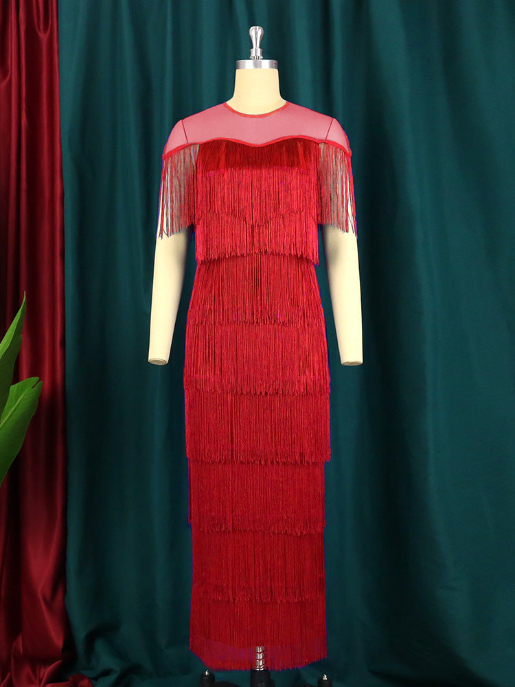 Damen Maxikleid mit Fransen R&B