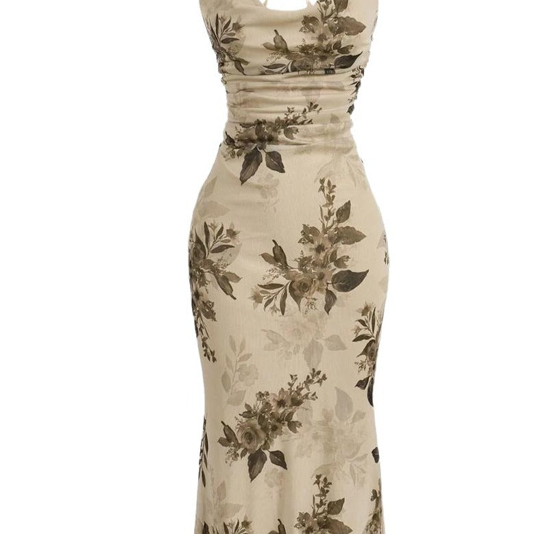 Damen körperbetontes Maxikleid mit floralem Design und Spaghettiträgern R&B