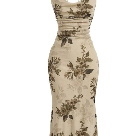 Damen körperbetontes Maxikleid mit floralem Design und Spaghettiträgern R&B