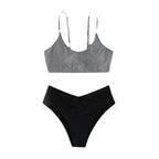 Damen Triangel-Bikini-Set mit modischem gestreiftem Oberteil und hochgeschnittenem Höschen R&B