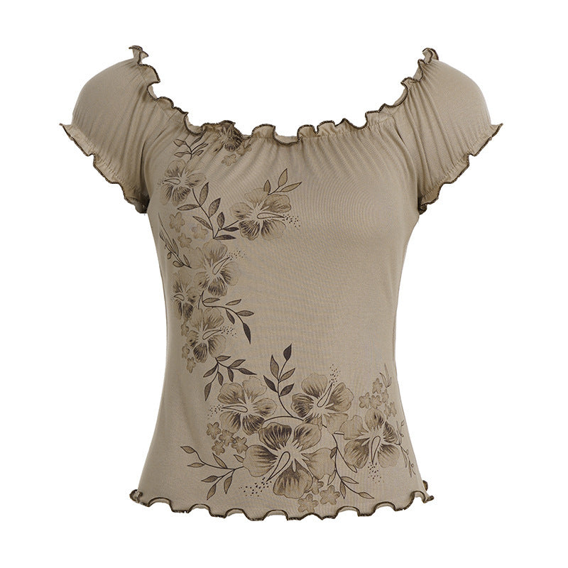 Damen Spitzenhaftes Oberteil mit floralen Details und Rüschensaum R&B