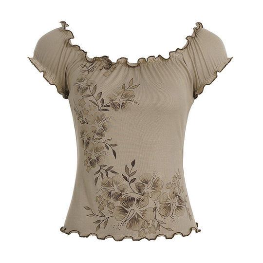 Damen Spitzenhaftes Oberteil mit floralen Details und Rüschensaum R&B