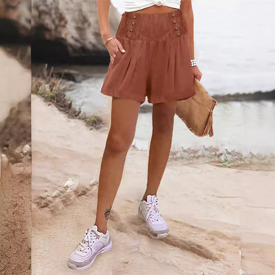 Damen elegante Shorts mit hohem Bund und Knopfdetail R&B