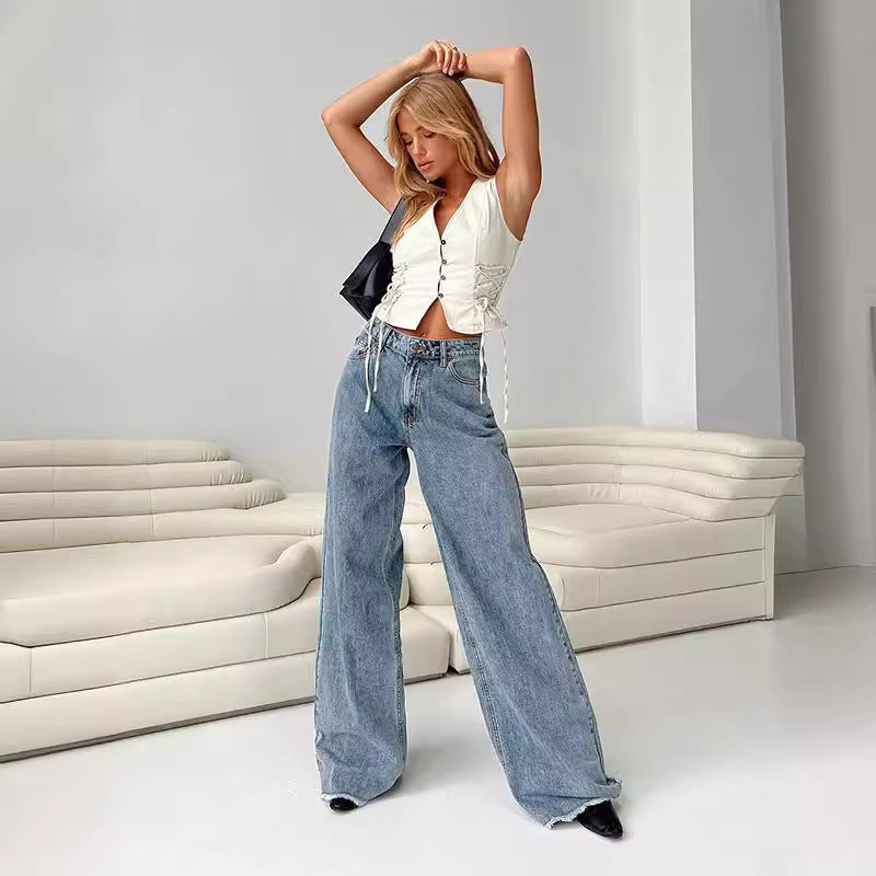Damen Denim-Weste mit innovativem Schnürverschluss und dekorativen Details R&B