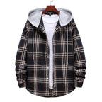 Damen Hemdjacke mit integrierter Kapuze und kariertem Muster