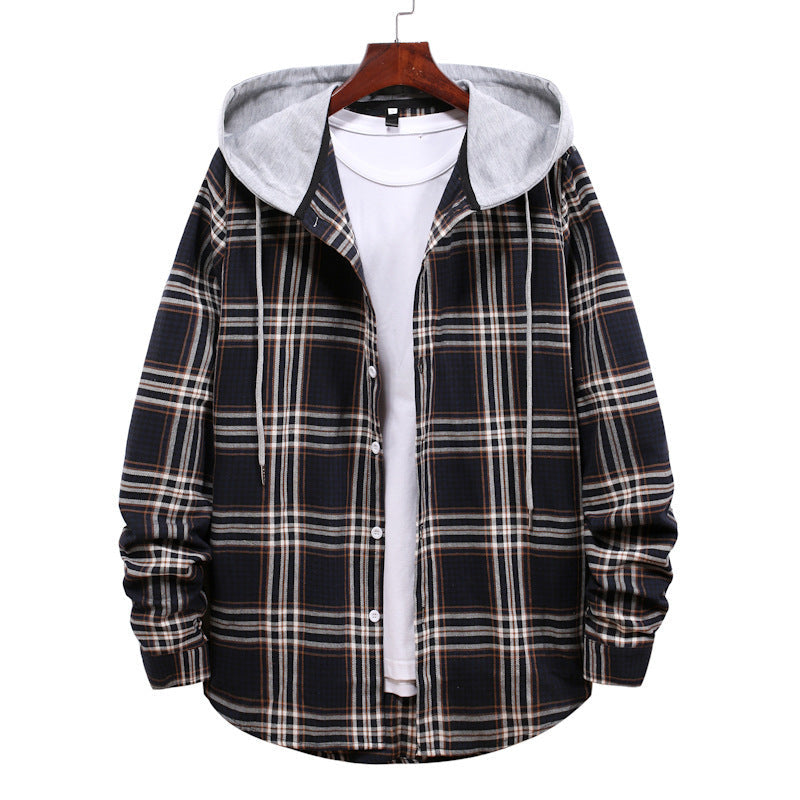 Damen Hemdjacke mit integrierter Kapuze und kariertem Muster