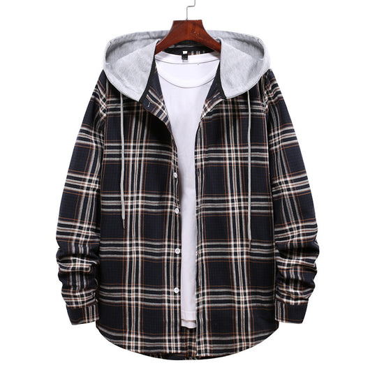 Damen Hemdjacke mit integrierter Kapuze und kariertem Muster R&B