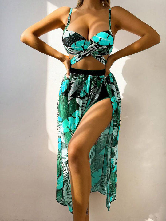 Damen Bikini-Set mit extravagantem Cut-Out und floralem Rock R&B