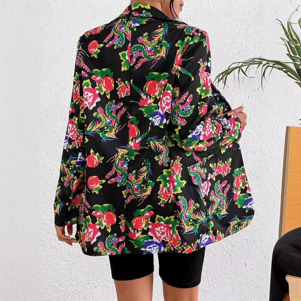 R&B | Blazer Slim Passform Maßgeschneiderter Schnitt Blumenmuster Weicher Glänzender Stoff