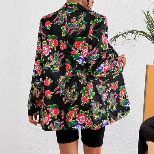 R&B | Blazer Slim Passform Maßgeschneiderter Schnitt Blumenmuster Weicher Glänzender Stoff