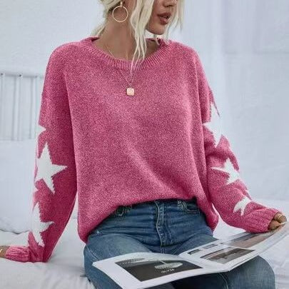 Damen Modischer Strickpullover mit Sternen-Muster R&B