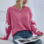 Damen Modischer Strickpullover mit Sternen-Muster R&B