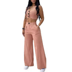 Damen Zweiteiliges Crop-Top und weite Hose Set R&B