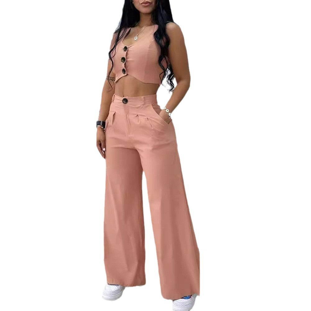 Damen Zweiteiliges Crop-Top und weite Hose Set R&B