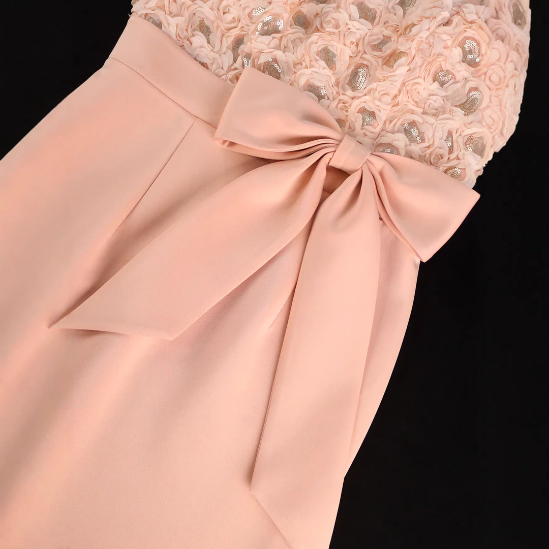 Damen Elegantes Verziertes Midi-Kleid mit Schleifenakzent R&B