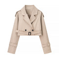 Damen Trendige cropped Trenchjacke mit doppeltem Knopfverschluss R&B