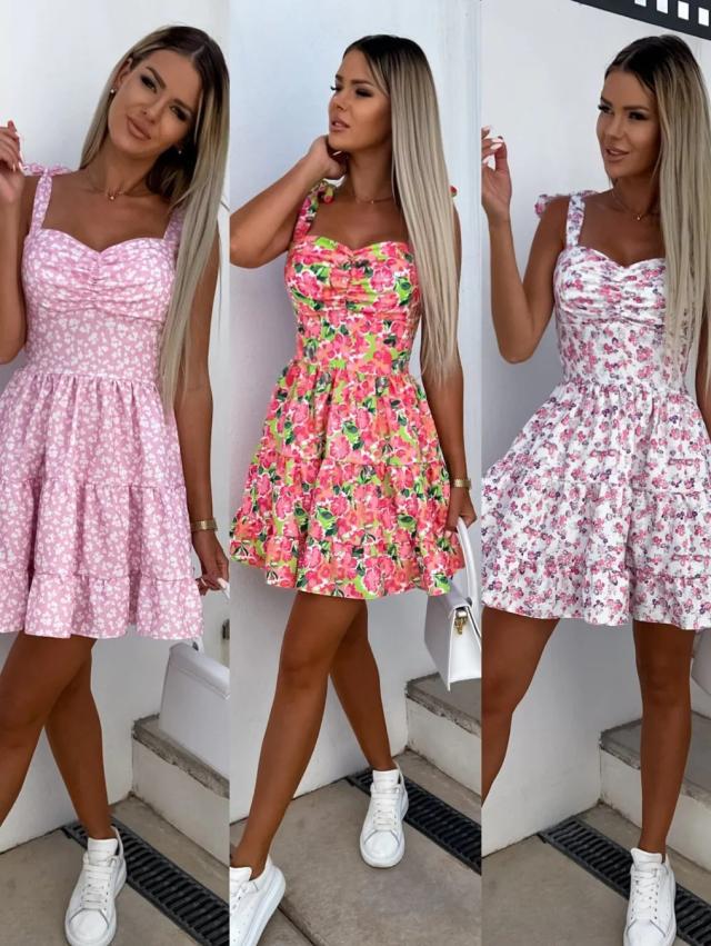 Damen Sommerliches Blümchenkleid mit taillierten Rüschendetails R&B