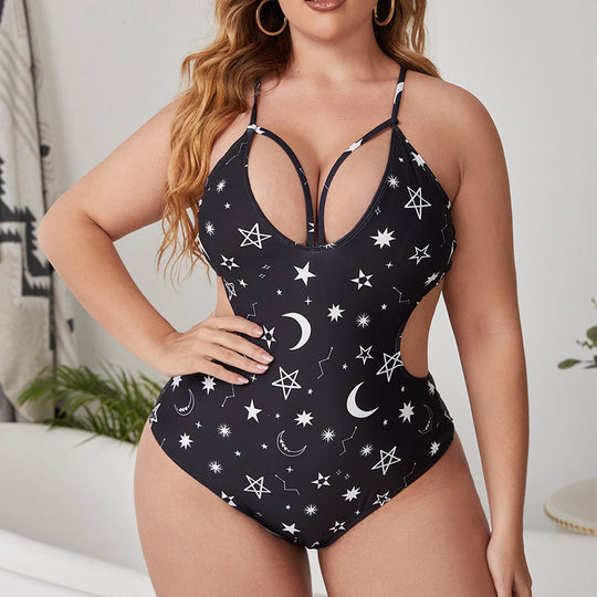 Damen Einteiler Badeanzug mit modischem Cut-Out-Design und Sternenmuster R&B