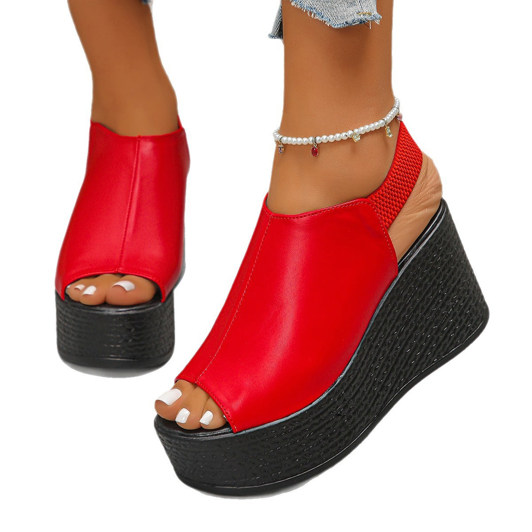 Damen Wedge-Pantoletten mit offenem Zehenbereich und elastischer Riemenstruktur R&B