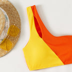 Damen Einseitiger Triangel-Bikini mit buntem Blockdesign