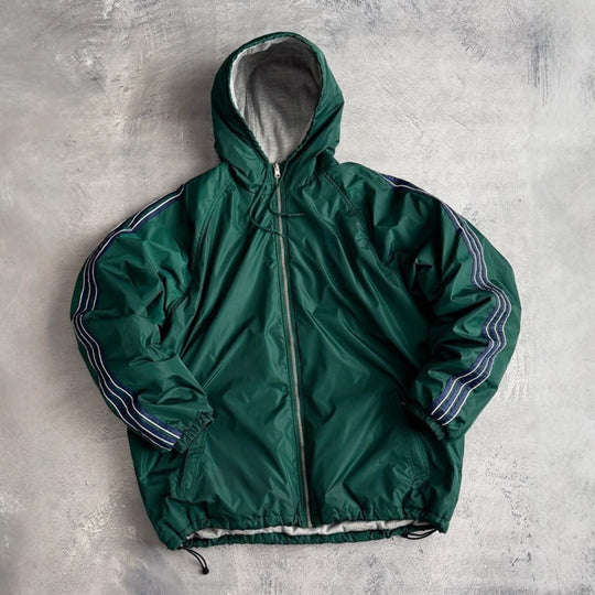 Unisex nan weit geschnittene Windjacke mit Kapuze wattiertem Fleeceinnenfutter Tunnelzugsaum und Zierstreifen an Ärmeln R&B