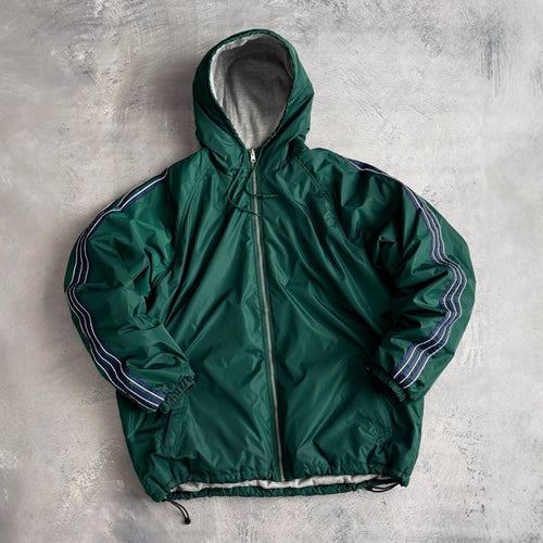 Unisex nan weit geschnittene Windjacke mit Kapuze wattiertem Fleeceinnenfutter Tunnelzugsaum und Zierstreifen an Ärmeln R&B