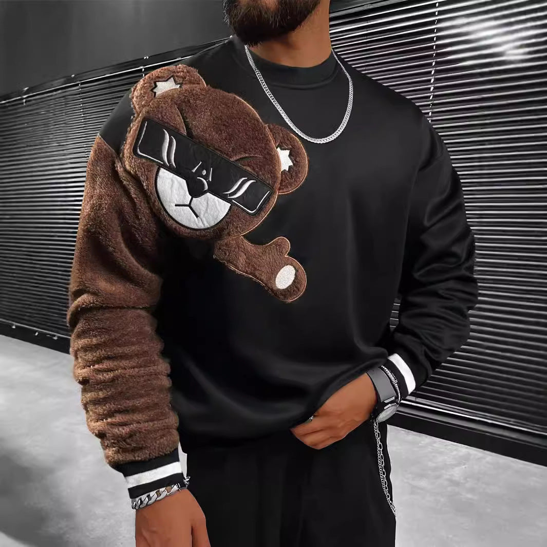 Herren Sweatshirt mit plüschiger Bärenapplikation