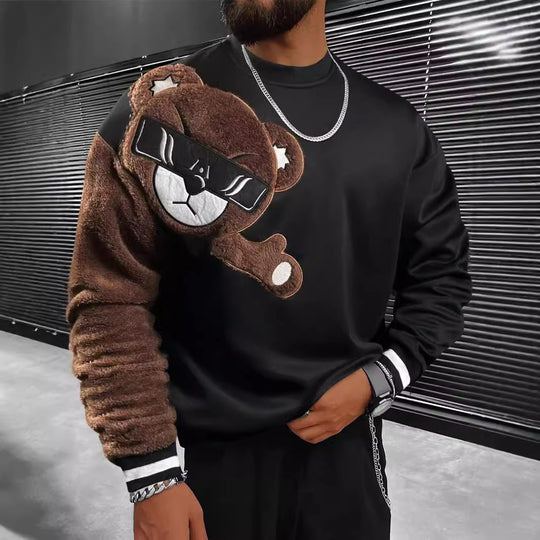 Herren Sweatshirt mit plüschiger Bärenapplikation R&B