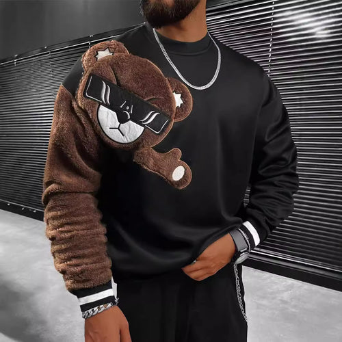 Herren Sweatshirt mit plüschiger Bärenapplikation R&B