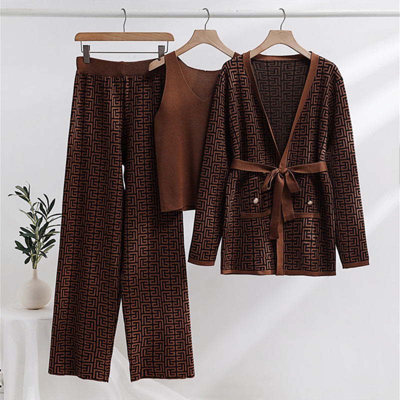 Damen modisches und luxuriöses Loungewear-Set mit elegantem Muster und praktischen Taschen R&B