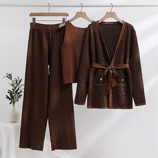 Damen modisches und luxuriöses Loungewear-Set mit elegantem Muster und praktischen Taschen R&B