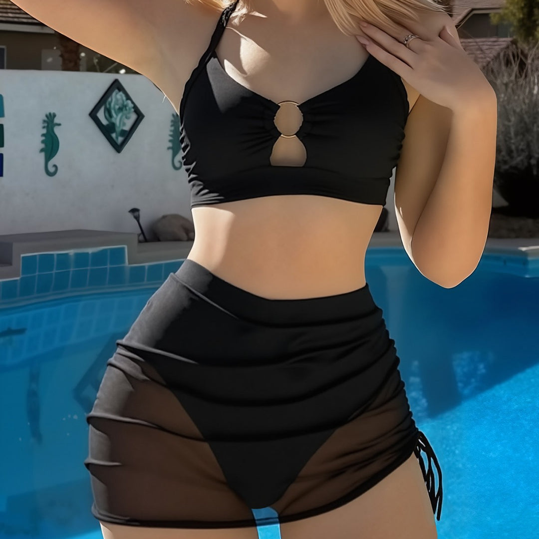 Damen Modischer Bikini mit transparentem Wickelrock R&B