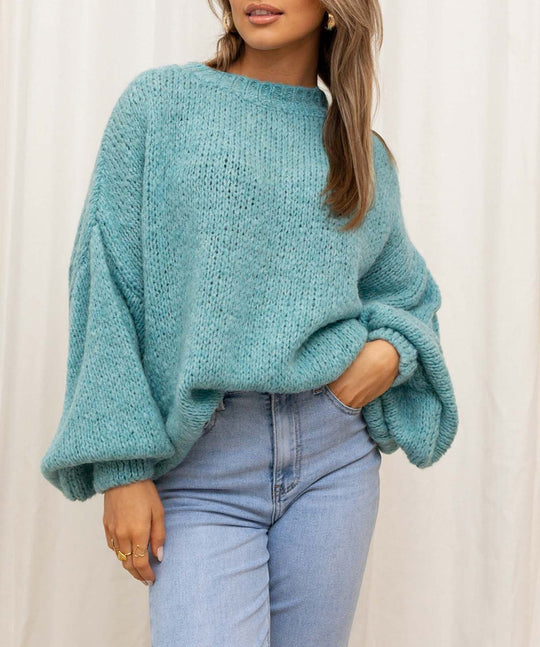 Damen gemütlicher Oversize-Pullover mit voluminösen Ärmeln und weichtexturiertem Strick R&B
