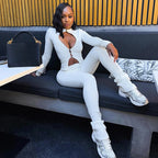 Damen Cut-Out Jumpsuit mit elegantem Stehkragen und figurbetontem Schnitt R&B